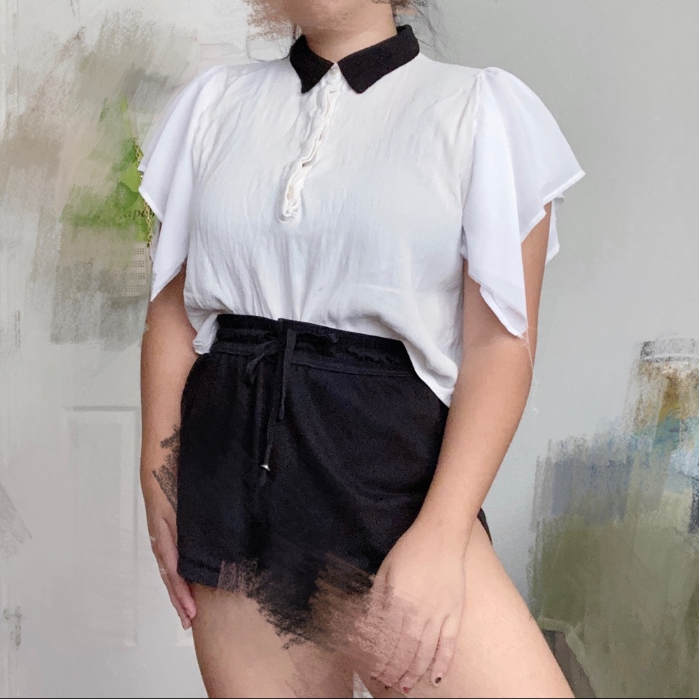 Black Collared White Frankenstein Top